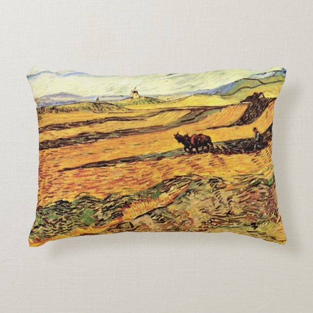Feld mit Plowman und Mill von Vincent van Gogh Dekokissen (Vorderseite)