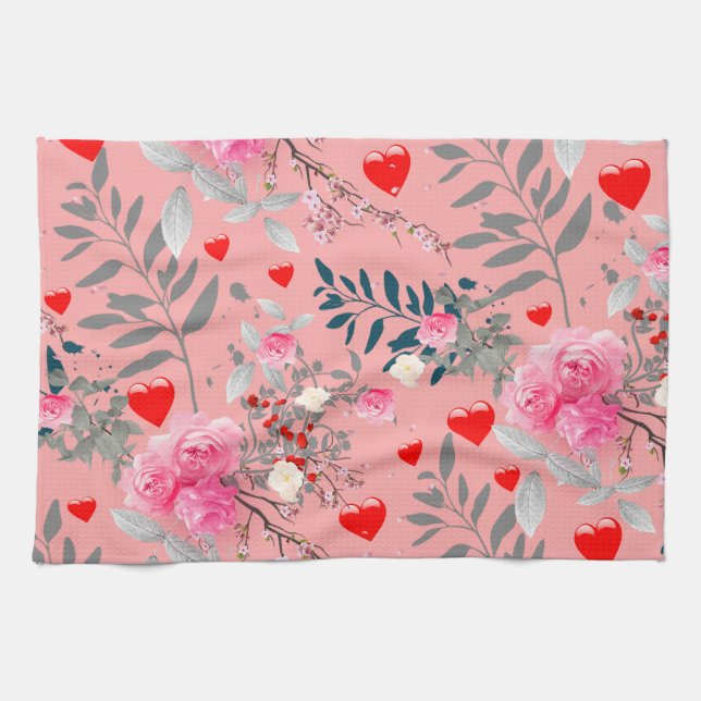 Feld mit rosa Blumen Geschirrtuch (Horizontal)