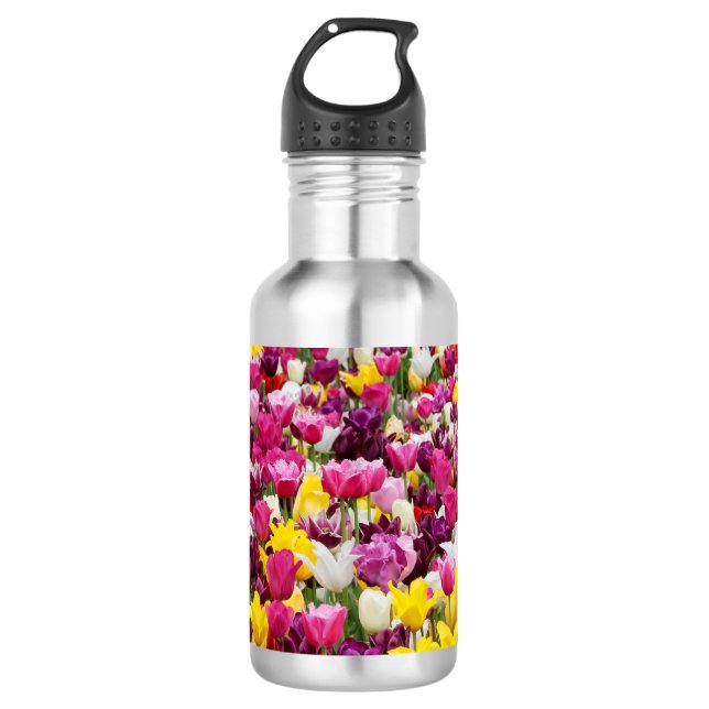 Feld mit Tulpen Edelstahlflasche (Vorderseite)