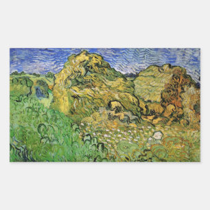 Feld mit Weizenstapeln von Vincent van Gogh Rechteckiger Aufkleber