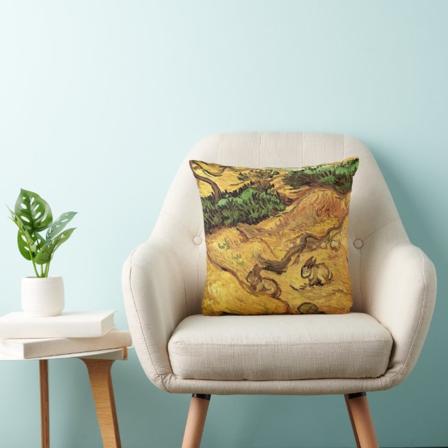 Feld mit zwei Kaninchen von Vincent van Gogh Kissen (Stuhl )