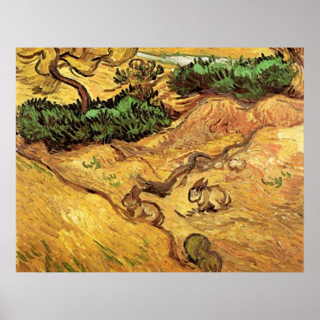 Feld mit zwei Kaninchen von Vincent van Gogh Poster (Vorne)