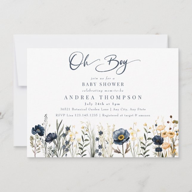 FeldBlume | Oh Boy | Boy Baby Dusche Einladung (Vorderseite)