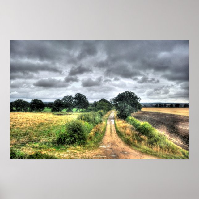 Felder England Landscape HDR. Foto Print Poster (Vorne)