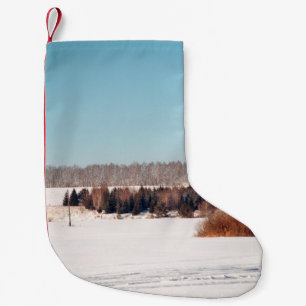 Felder und Wälder in Zentralrussland. Architektur. Kleiner Weihnachtsstrumpf