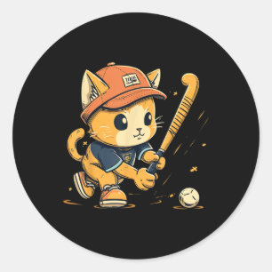 Feldhockeyspieler Katze auf Feldhockey für Männer Runder Aufkleber