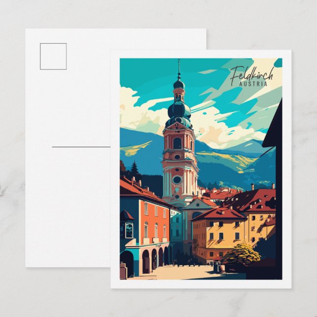 Feldkirch Austria Vintage Illustration Postkarte (Vorne/Hinten)