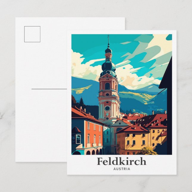 Feldkirch Austria Vintage Travel Illustration Postkarte (Vorne/Hinten)