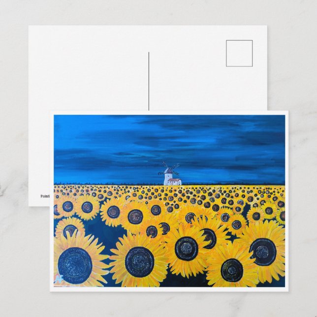 Feldmalerei auf Sonnenblumen von Alfred Fox Postkarte (Vorne/Hinten)