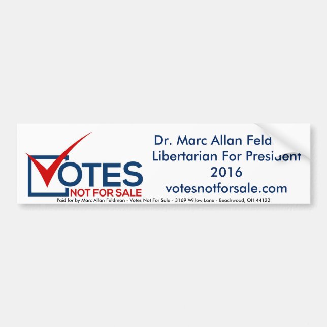 Feldman für Präsidenten - Liberalist 2016 Autoaufkleber (Vorne)