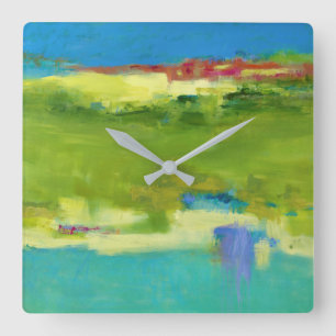 Feldnoten - Abstrakte Grüne Kunst Quadratische Wanduhr
