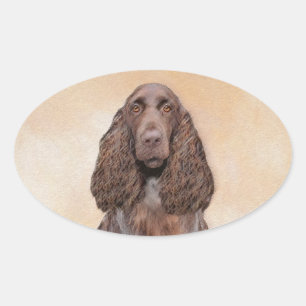 Feldspanelmalerei - Niedliche Original-Hundekunst Ovaler Aufkleber