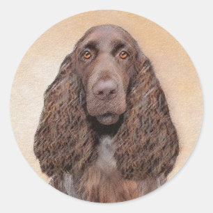 Feldspanelmalerei - Niedliche Original-Hundekunst Runder Aufkleber