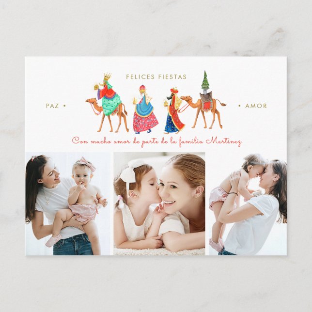 Felices Fiestas | Navdad | Baumstämme | 3 Fotos Postkarte (Vorderseite)