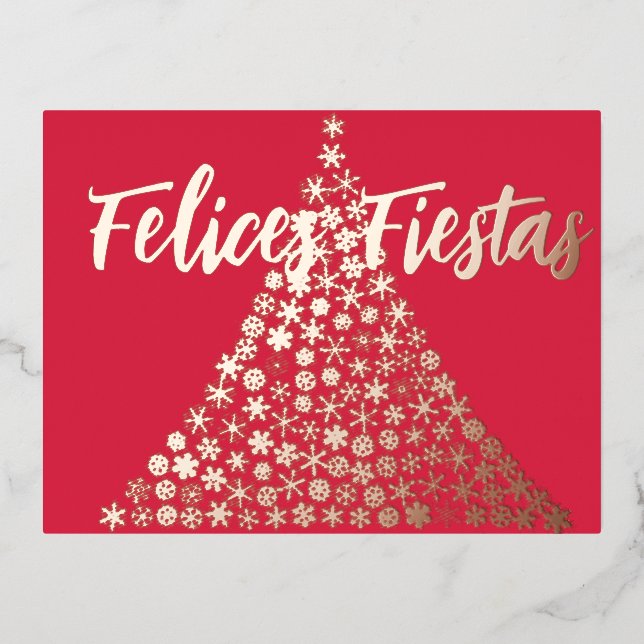 Felices Fiestas Script Holiday Postcard Folie Einladungspostkarte (Vorderseite)
