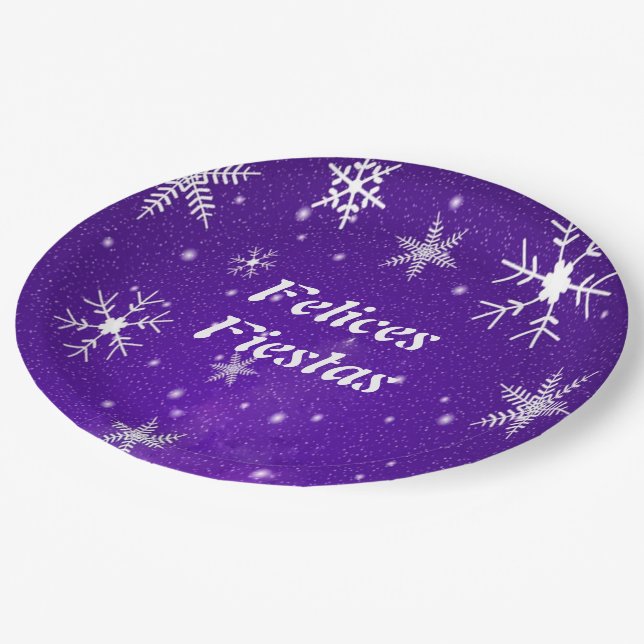 Felices Fiestas Snowflake Blue-Lila Paper Teller (Schrägansicht)