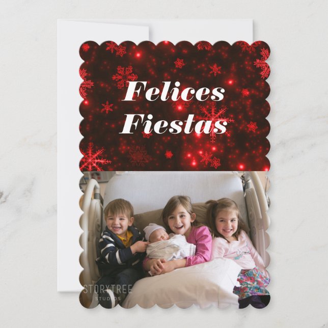 Felices Fiestas Snowflakes avec carte Deep Red Fla (Devant)