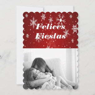 Felices Fiestas Snowflakes avec carte Red Flat