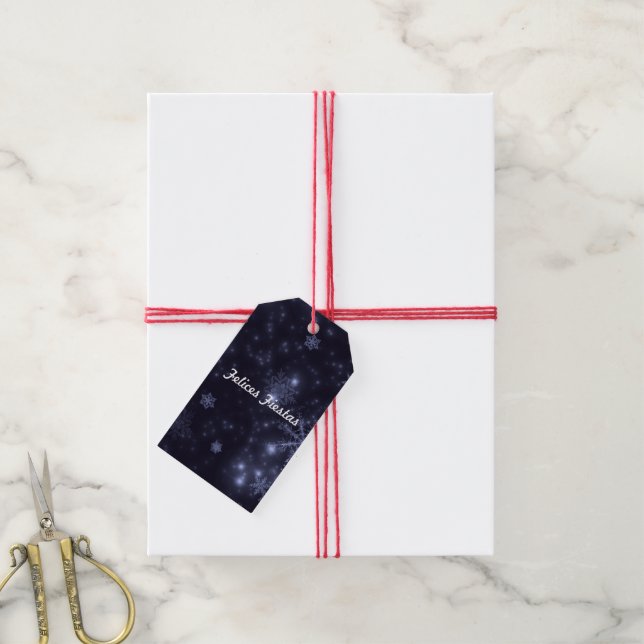 Felices Fiestas Snowflakes Mitternacht Blue Gift T Geschenkanhänger (Mit Garn)