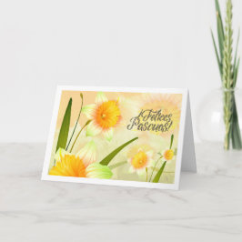 Felices Pascuas. Daffodische Osterkarte auf Spanis Feiertagskarte