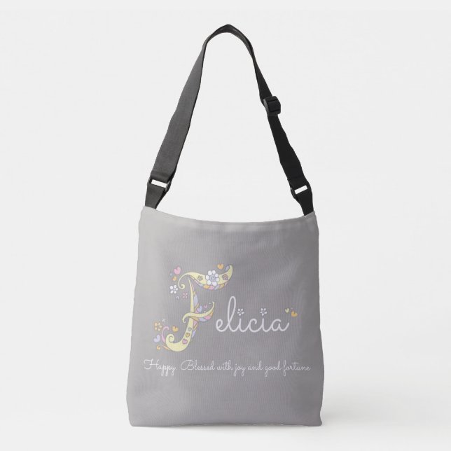 Felicia-Name und Bedeutung der f-Monogrammtasche Tragetaschen Mit Langen Trägern (Vorderseite)