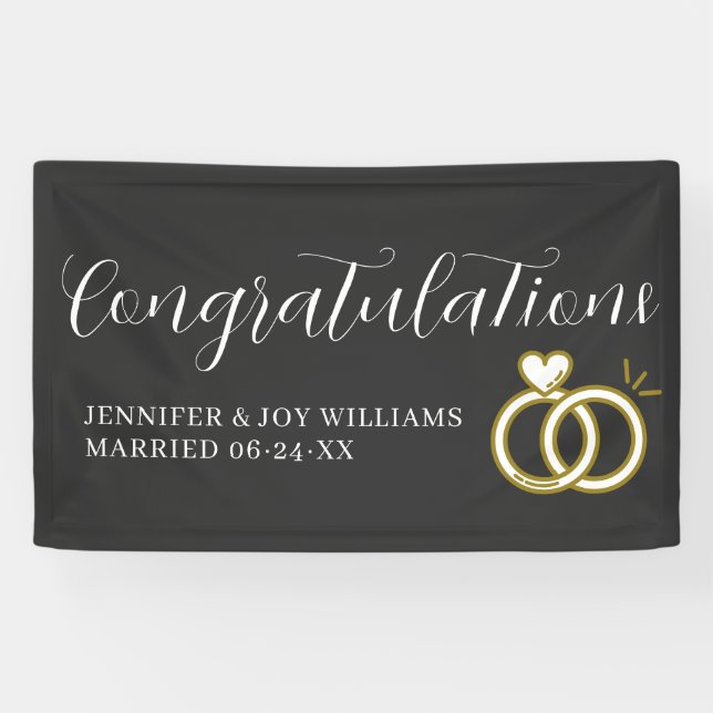 Félicitations Bannière de Mariage de script noir m (Horizontal)