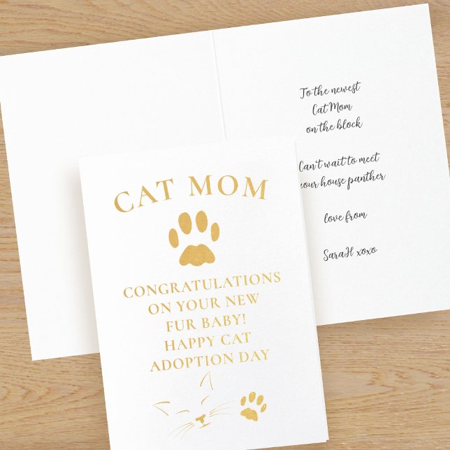 Félicitations Carte Foil Cat Adoption (Congrats to the new cat mom on her recent addition to her new family!)