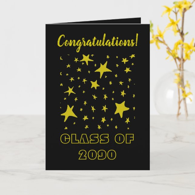 Félicitations Cartes de Diplômés Black & Gold Star (Fleur jaune)