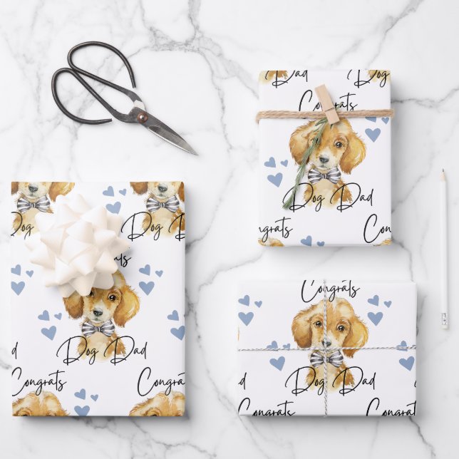 Félicitations Chien Papa Envelopper des feuilles d (Recto)