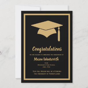 Félicitations Faux Gold/ Black Grad Faire-part