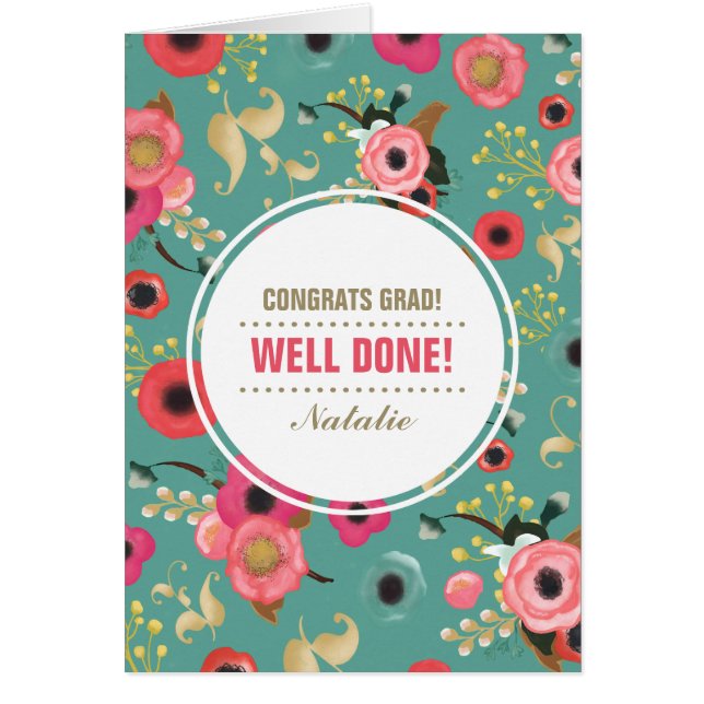 Félicitations Grad. Carte personnalisée Motif Flor (Devant)