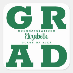 Félicitations Grad Green sur Sticker Carré blanc