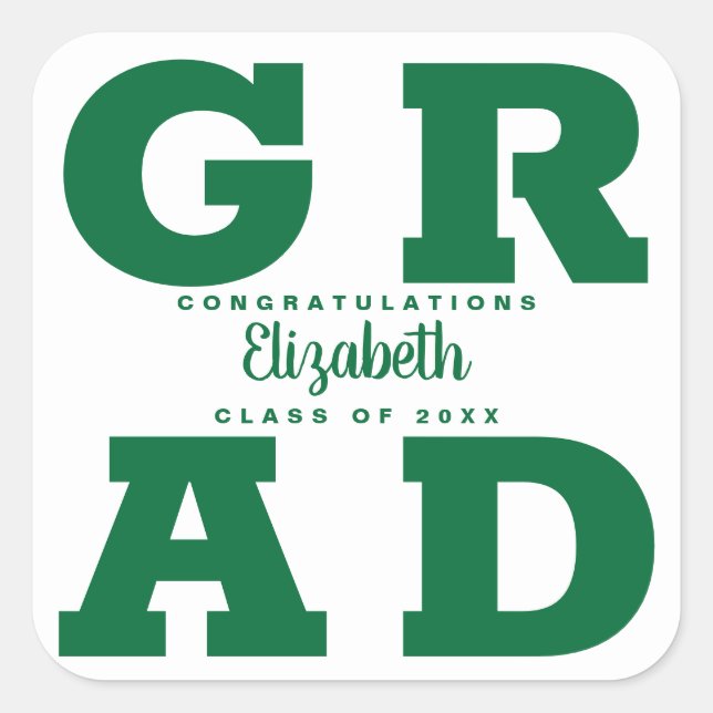 Félicitations Grad Green sur Sticker Carré blanc (Devant)