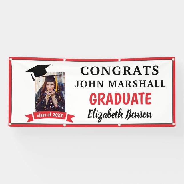 Félicitations Gradué sur mesure bannière Red Grey (Horizontal)