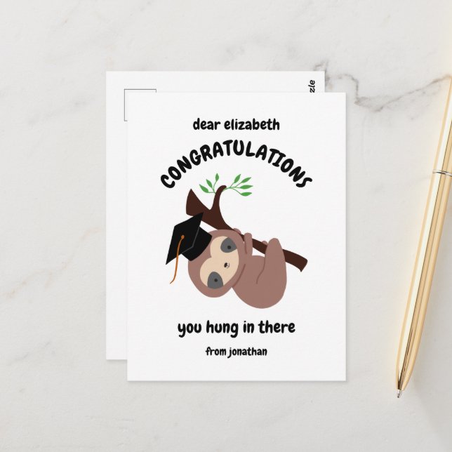 Félicitations Jote Sloth Graduation Carte personna (Devant/Arrière en situation)