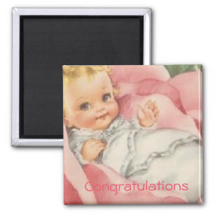 Félicitations New Baby Girl Pink Vintage Magnet