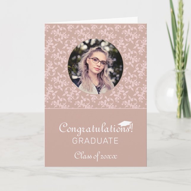 Félicitations Pink Rococo Carte photo de la Gradua (Devant)
