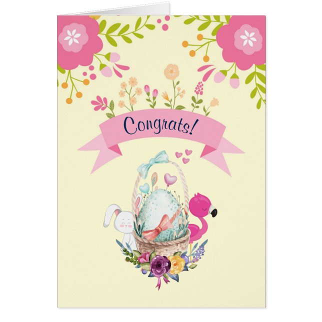 Félicitations pour bébés - Fleurs, Oeuf, Flamant r (Devant)