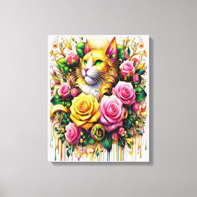 Feline Amidst ein lebendiger Blumenblut 16x20 Leinwanddruck (Vorderseite)