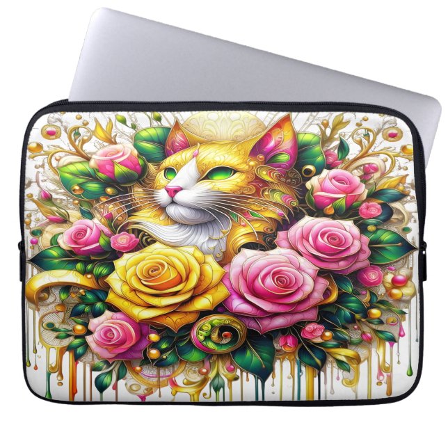 Feline Amidt ein lebendiges Blütenblut Laptopschutzhülle (Vorderseite)