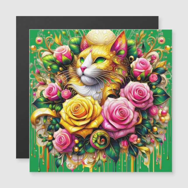 Feline Amidt ein lebendiges Blütenblut Magnetkarte (Vorne/Hinten)