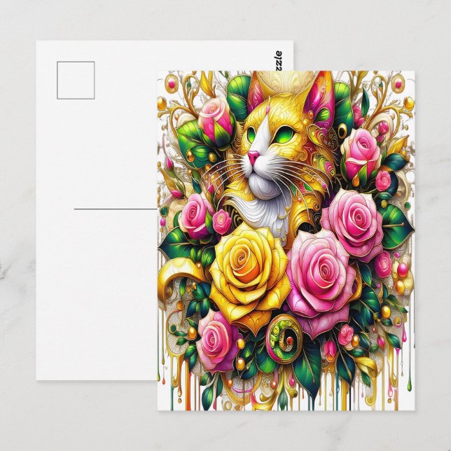 Feline Amidt ein lebendiges Blütenblut Postkarte (Vorne/Hinten)
