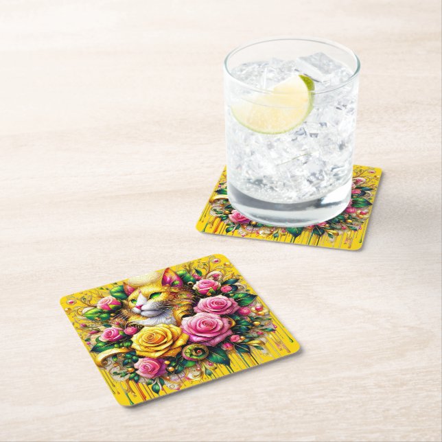 Feline Amidt ein lebendiges Blütenblut Rechteckiger Pappuntersetzer (Vor Ort)