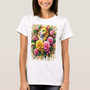 Feline Amidt ein lebendiges Blütenblut T-Shirt