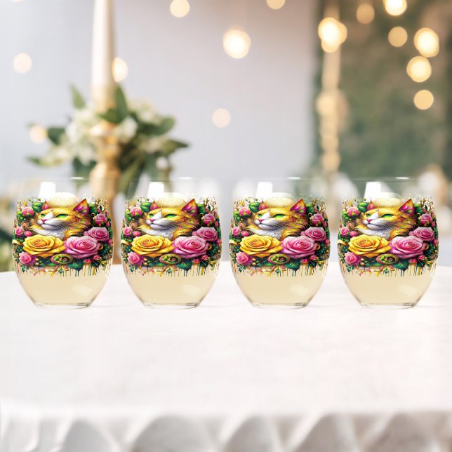 Feline Amidt ein lebendiges Blütenblut Weinglas Ohne Stiel (Insitu (Hochzeit))