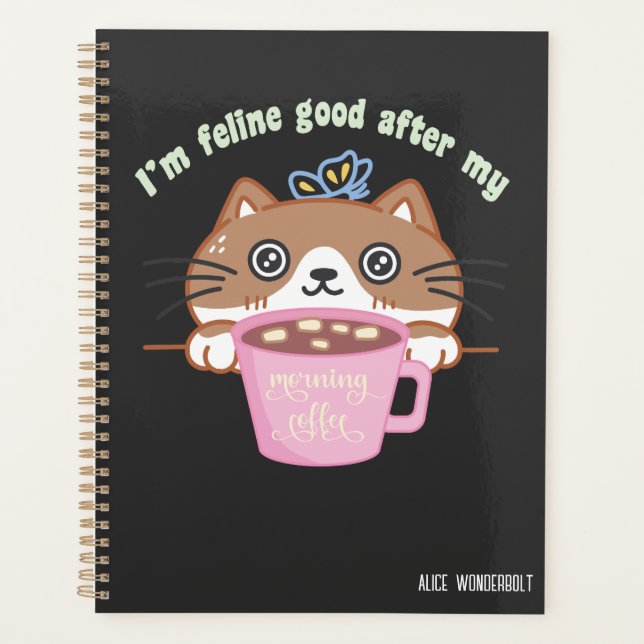 Féline bien après le café du matin | jeu de chat a (Devant)