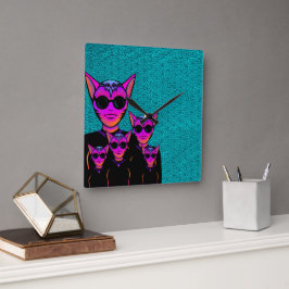 Feline character quadratische wanduhr
