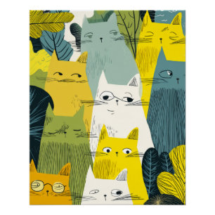 Feline Crowd - Quirky Cat Poster
