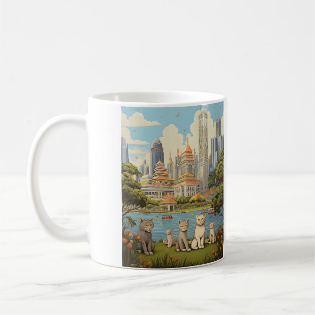 Feline Explorers im Merlion Park, Singapur Kaffeetasse (Links)
