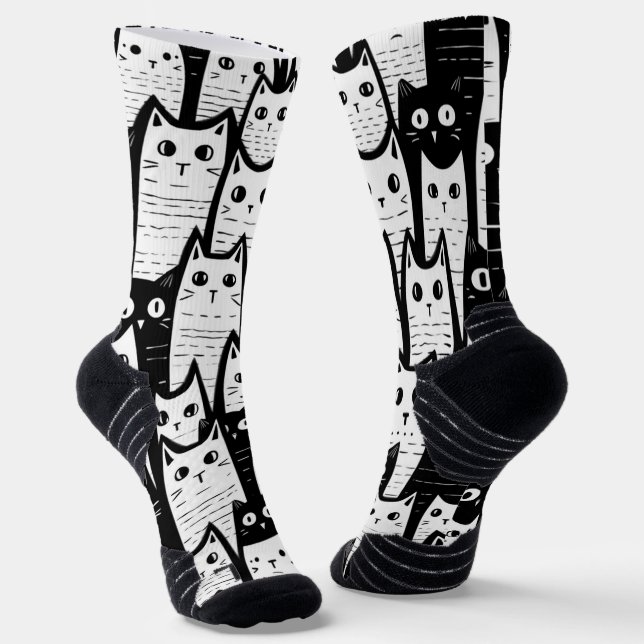 Feline Extravagant: Gemusterte Socken der schwarze (Gewinkelt)
